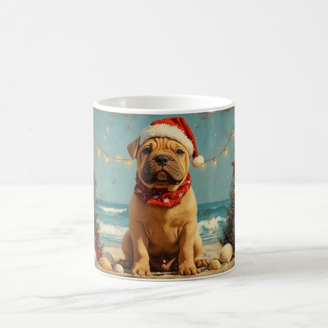 Shar Pei Dog Christmas Vintage Beach Coffee Mug (Center)