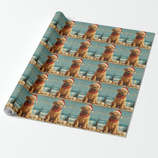 Shar Pei Dog Christmas Vintage Beach Wrapping Paper (Unrolled)