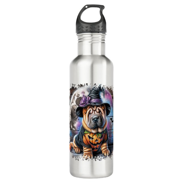 Shar Pei Dog Halloween Square 710 Ml Water Bottle (Front)
