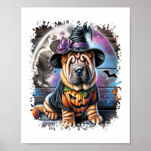 Shar Pei Dog Halloween Square Poster