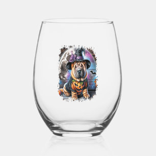 Shar Pei Dog Halloween Square Stemless Wine Glass