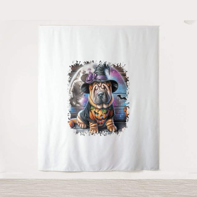 Shar Pei Dog Halloween Square Tapestry (Front)