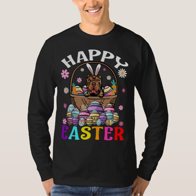 Shar Pei Dog Happy Easter Bunny Eggs Easter T-Shirt (Front)