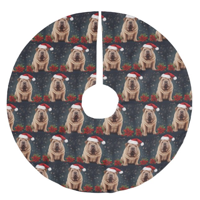 Shar Pei Dog in Snow Christmas  Brushed Polyester Tree Skirt (Front)