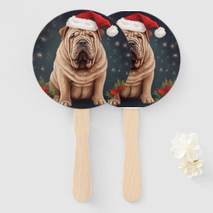 Shar Pei Dog in Snow Christmas Hand Fan