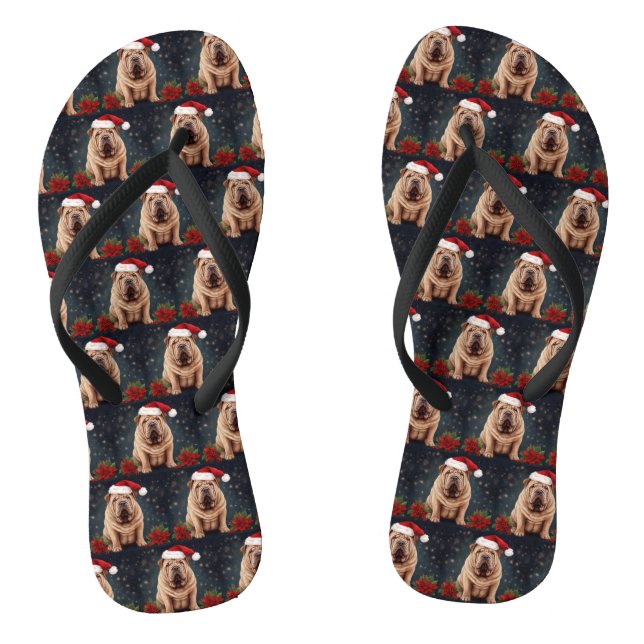 Shar Pei Dog in Snow Christmas  Jandals (Footbed)