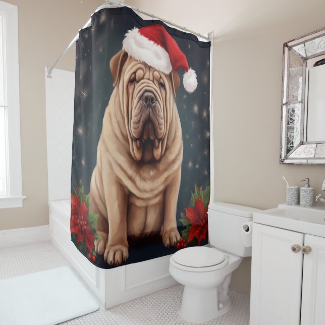 Shar Pei Dog in Snow Christmas  Shower Curtain (In Situ)