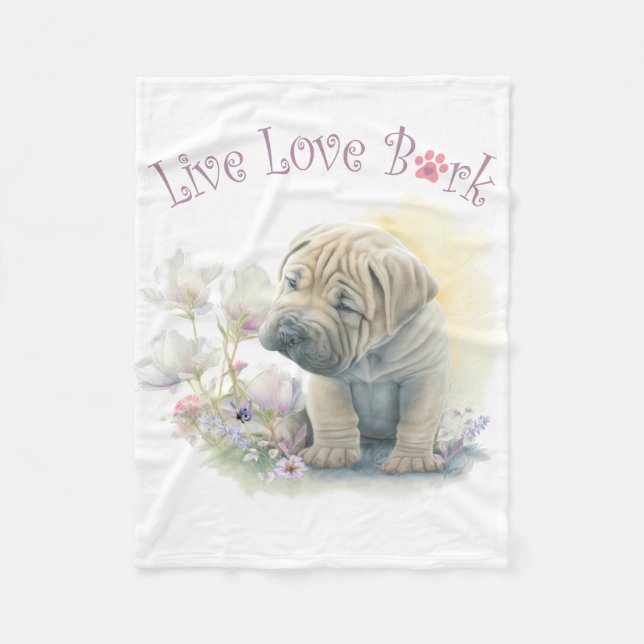 Shar-pei Dog Mum Floral Fleece Blanket (Front)
