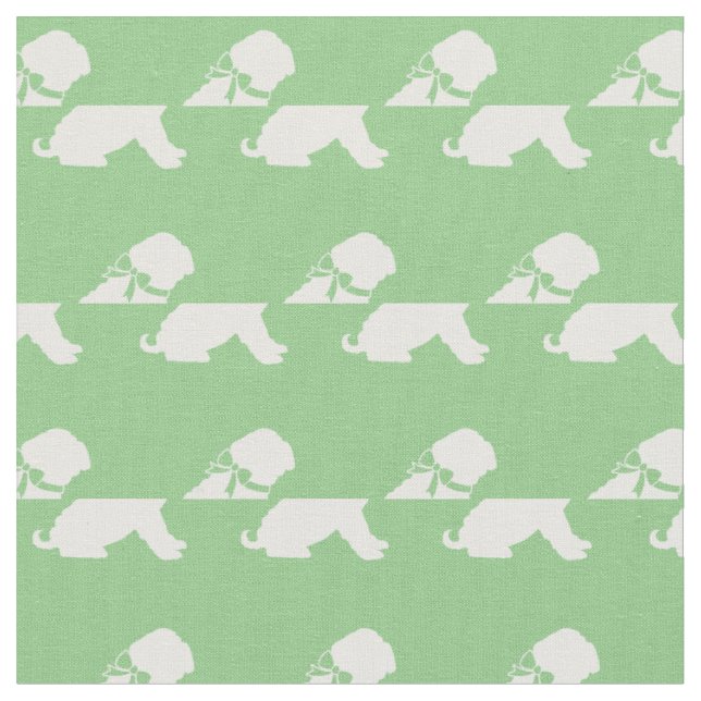 Shar Pei Dog Silhouette Pet Sage Green Fabric (Close Up)