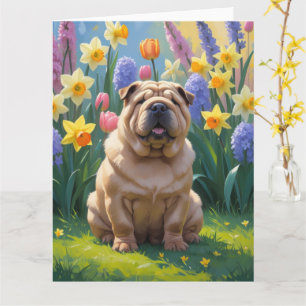 Shar Pei Dog Spring Flowers Painting Card