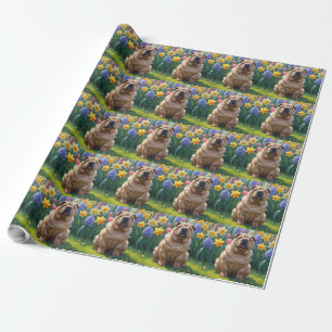 Shar Pei Dog Spring Flowers Painting Wrapping Paper