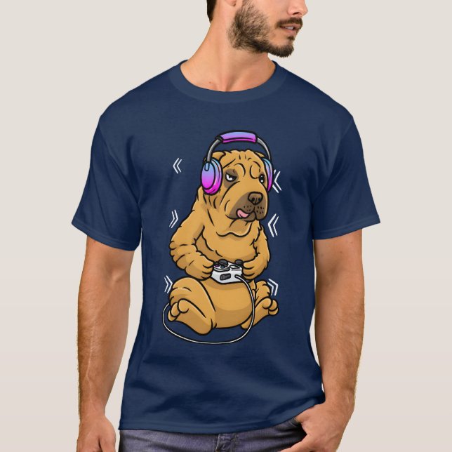 Shar Pei Dog Video Game Gamer Gaming Chinese famil T-Shirt (Front)