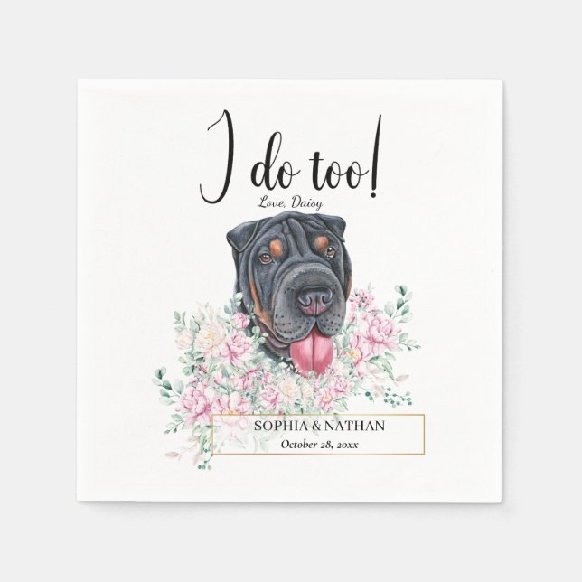 Shar Pei Dog Wedding Cocktail Napkins (Front)