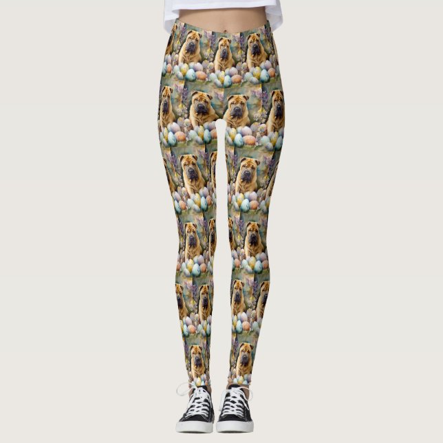 Shar Pei Dog with Easter Eggs Holiday  Leggings (Front)