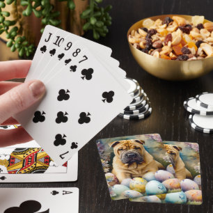 Shar Pei Dog with Easter Eggs Holiday Playing Cards