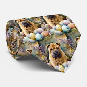 Shar Pei Dog with Easter Eggs Holiday Tie