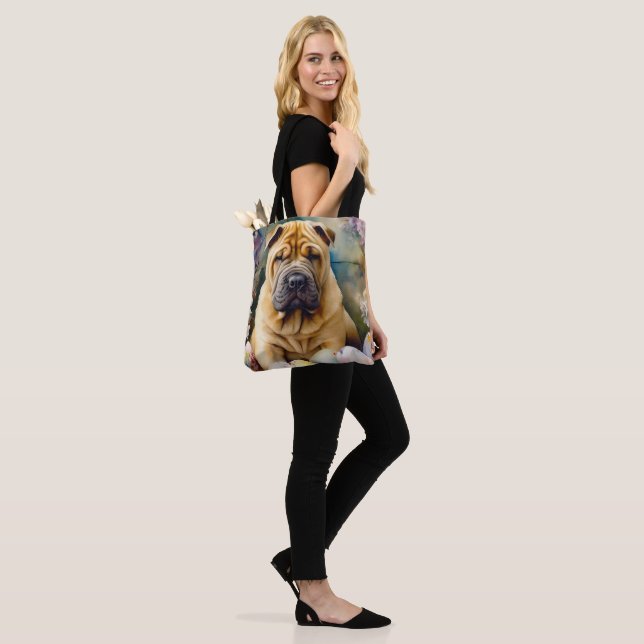 Shar Pei Dog with Easter Eggs Holiday  Tote Bag (On Model)