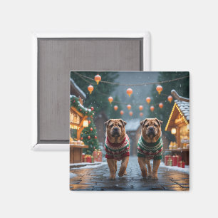 Shar Pei Dogs Christmas Snow Holiday Magnet