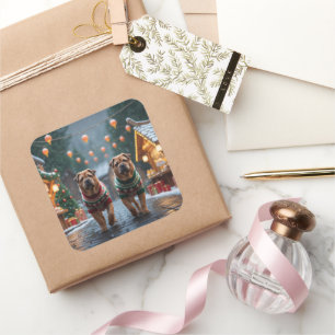 Shar Pei  Dogs Christmas Snow Holiday Square Sticker