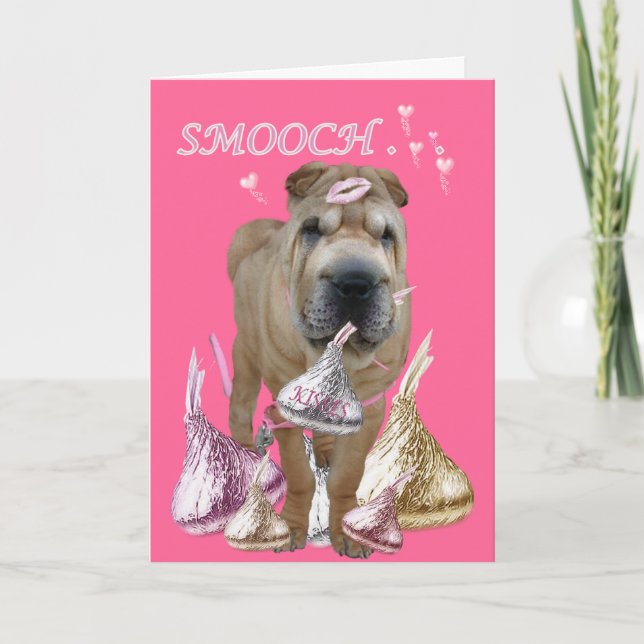 SHAR-PEI GIVES  KISSES AND SMOOCHES HOLIDAY CARD (Front)