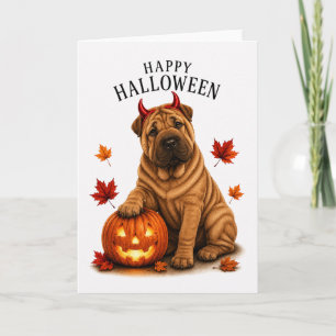 Shar Pei Halloween Devil Dog Card