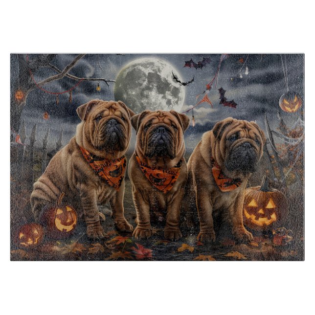 Shar Pei Halloween Spooky Cutting Board (Front)