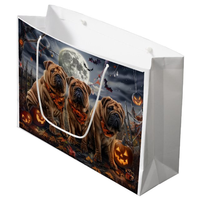 Shar Pei Halloween Spooky Large Gift Bag (Front Angled)