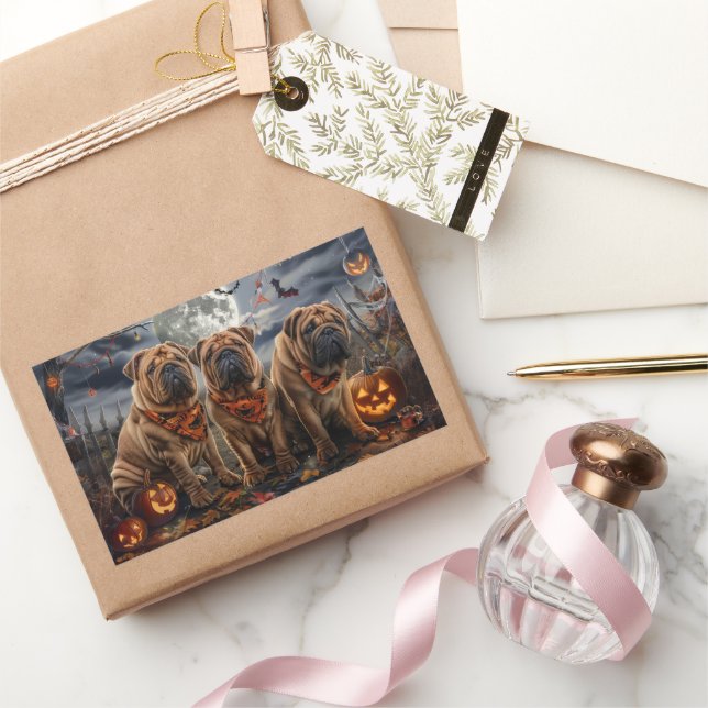 Shar Pei Halloween Spooky Rectangular Sticker (Gifting)