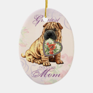 Shar-Pei Heart Mum Ceramic Tree Decoration