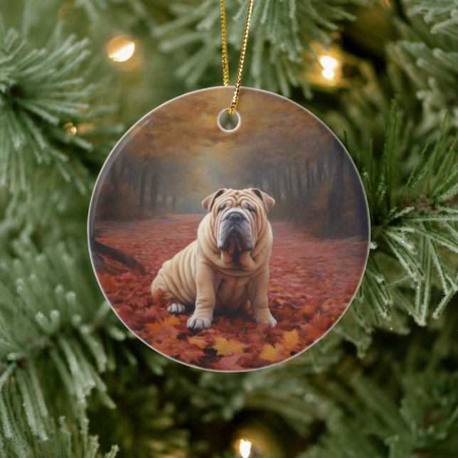Shar Pei in Autumn Leaves Fall Inspire Ceramic Tree Decoration (Tree)
