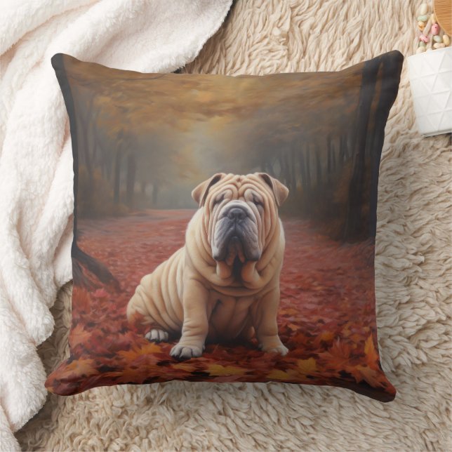 Shar Pei in Autumn Leaves Fall Inspire Cushion (Blanket)