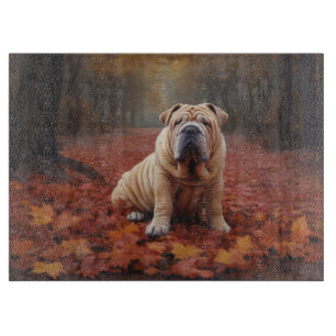 Shar Pei in Autumn Leaves Fall Inspire Cutting Board
