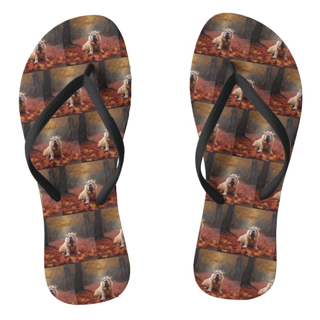 Shar Pei in Autumn Leaves Fall Inspire Jandals (Footbed)