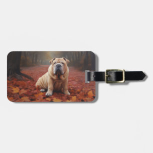Shar Pei in Autumn Leaves Fall Inspire Luggage Tag