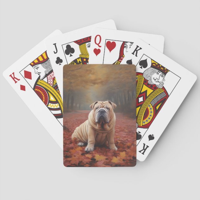 Shar Pei in Autumn Leaves Fall Inspire Playing Cards (Back)