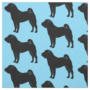 Shar Pei in Silhouette on Blue Fabric