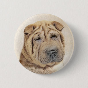 Shar Pei Painting - Cute Original Dog Art 6 Cm Round Badge