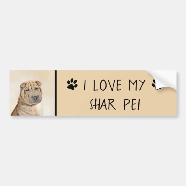Shar Pei Painting - Cute Original Dog Art Bumper Sticker (Front)