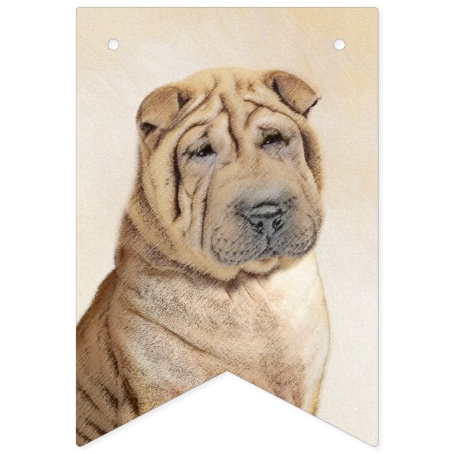 Shar Pei Painting - Cute Original Dog Art Bunting (First Flag)