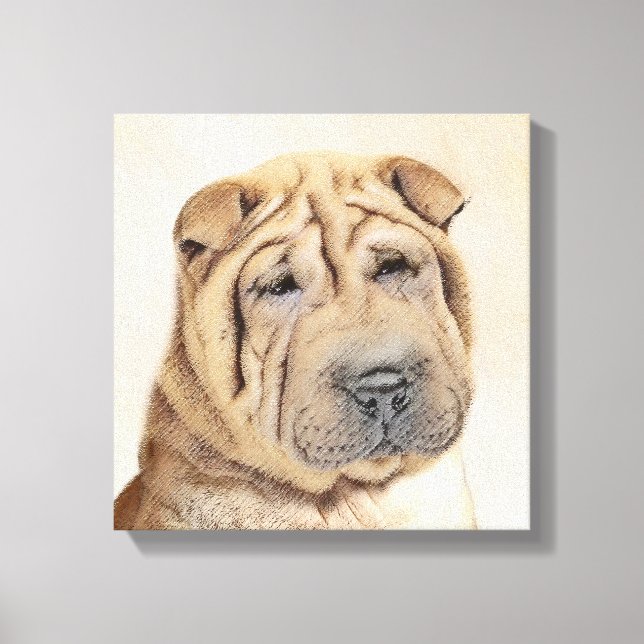 Shar Pei Painting - Cute Original Dog Art Canvas Print (Front)