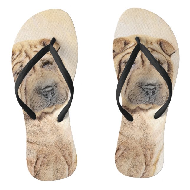Shar Pei Painting - Cute Original Dog Art Jandals (Footbed)