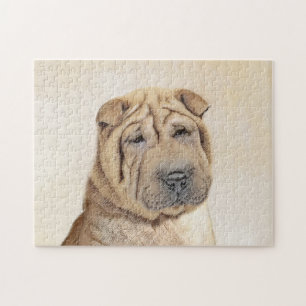 Shar Pei Painting - Cute Original Dog Art Jigsaw Puzzle