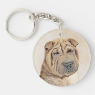 Shar Pei Painting - Cute Original Dog Art Key Ring