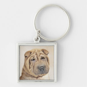 Shar Pei Painting - Cute Original Dog Art Key Ring