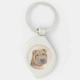 Shar Pei Painting - Cute Original Dog Art Key Ring