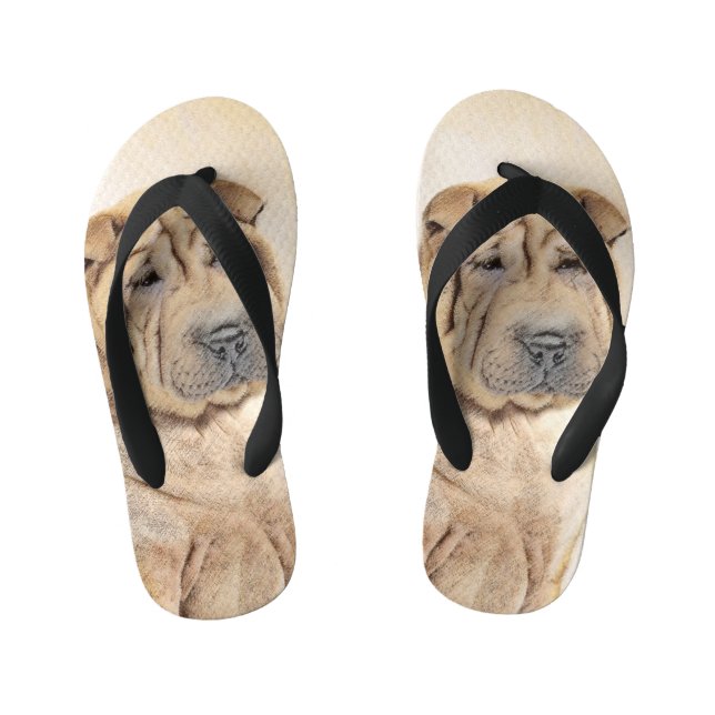 Shar Pei Painting - Cute Original Dog Art Kid's Jandals (Footbed)