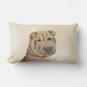 Shar Pei Painting - Cute Original Dog Art Lumbar Cushion