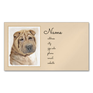 Shar Pei Painting - Cute Original Dog Art Magnetic Business Card