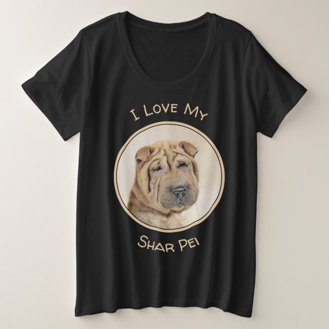 Shar Pei Painting - Cute Original Dog Art Plus Size T-Shirt (Design Front)