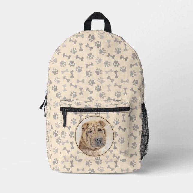 Shar Pei Painting - Cute Original Dog Art Printed Backpack (Front)